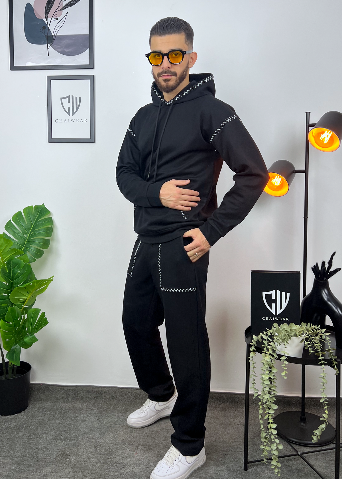 Pantalon et Capuche avec broderie oversize en coton lourd 320g / m²