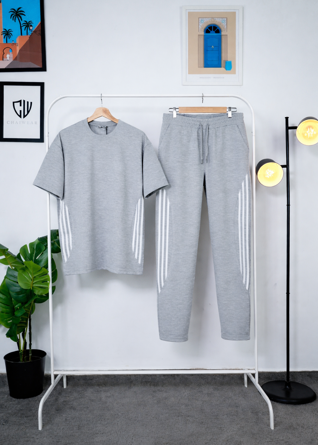 Pantalon et T-shirt Oversize en coton lourd 320 GSM Motif Bandes découpe couture