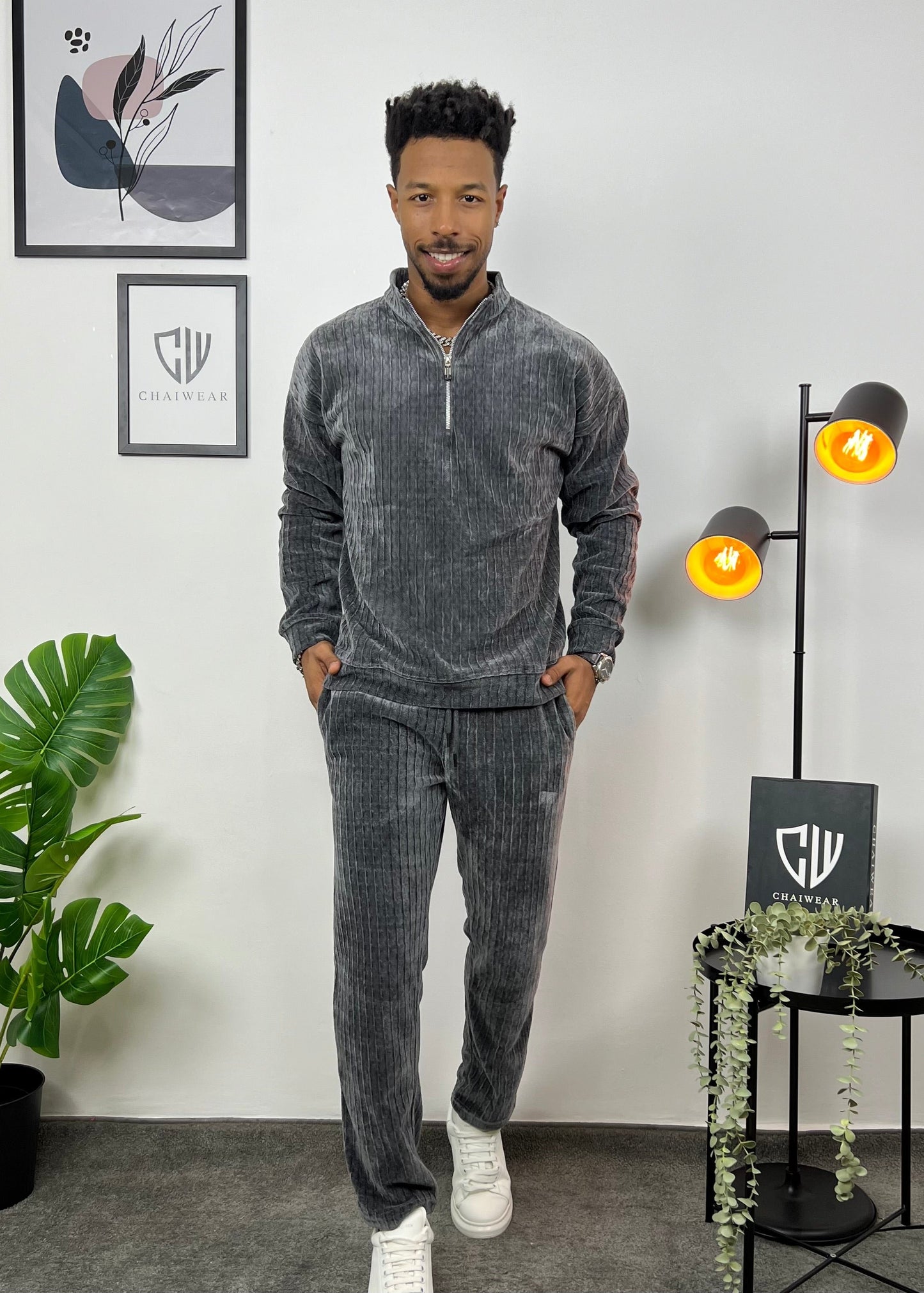 Pantalon et sweat-shirt avec fermeture éclair en velour lourd 280 g/m²