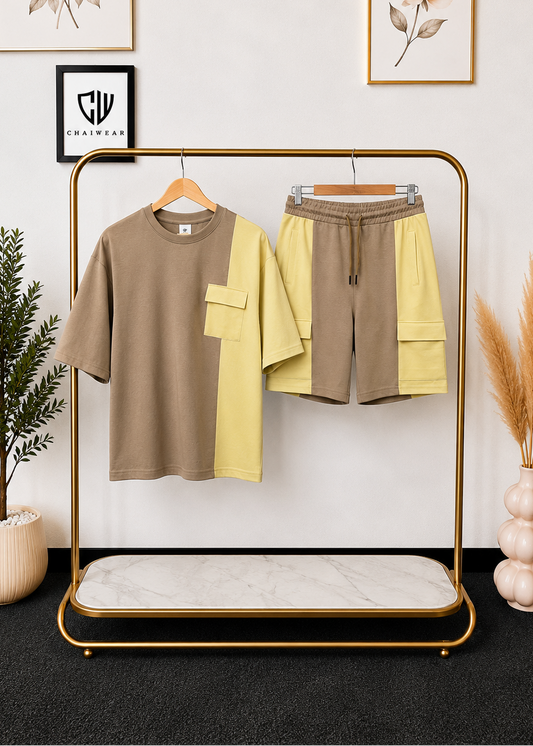 Ensemble Culotte et T-shirt oversize 2 couleurs avec poche en coton lourd 320g / m²
