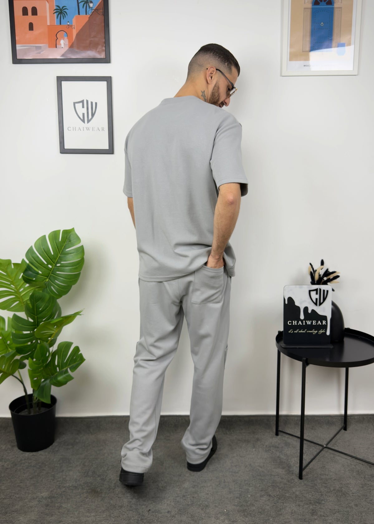 Pantalon et T-shirt Oversize en coton lourd 320 GSM Poche plaqué