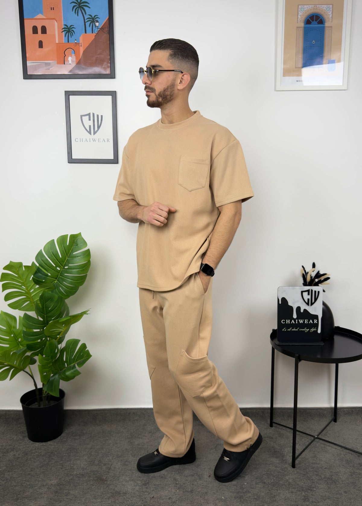 Pantalon et T-shirt Oversize en coton lourd 320 GSM Poche plaqué