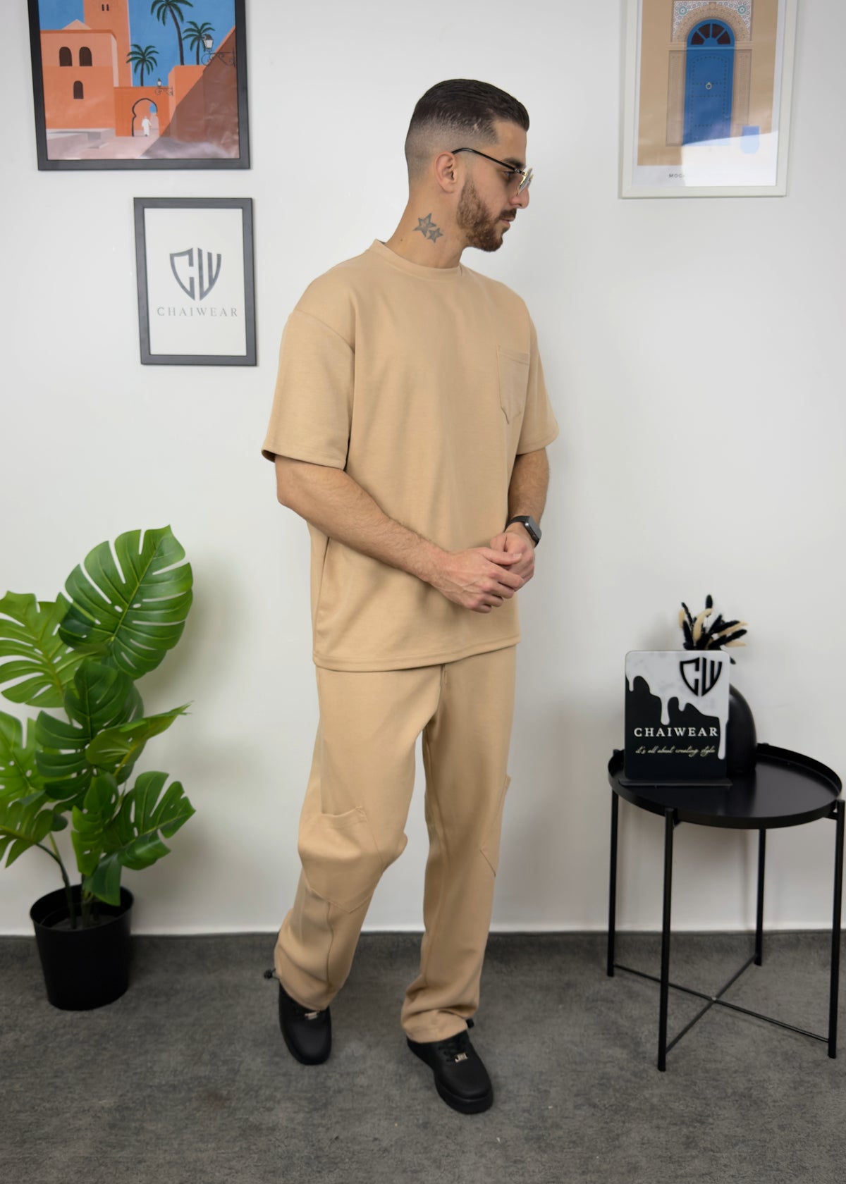 Pantalon et T-shirt Oversize en coton lourd 320 GSM Poche plaqué