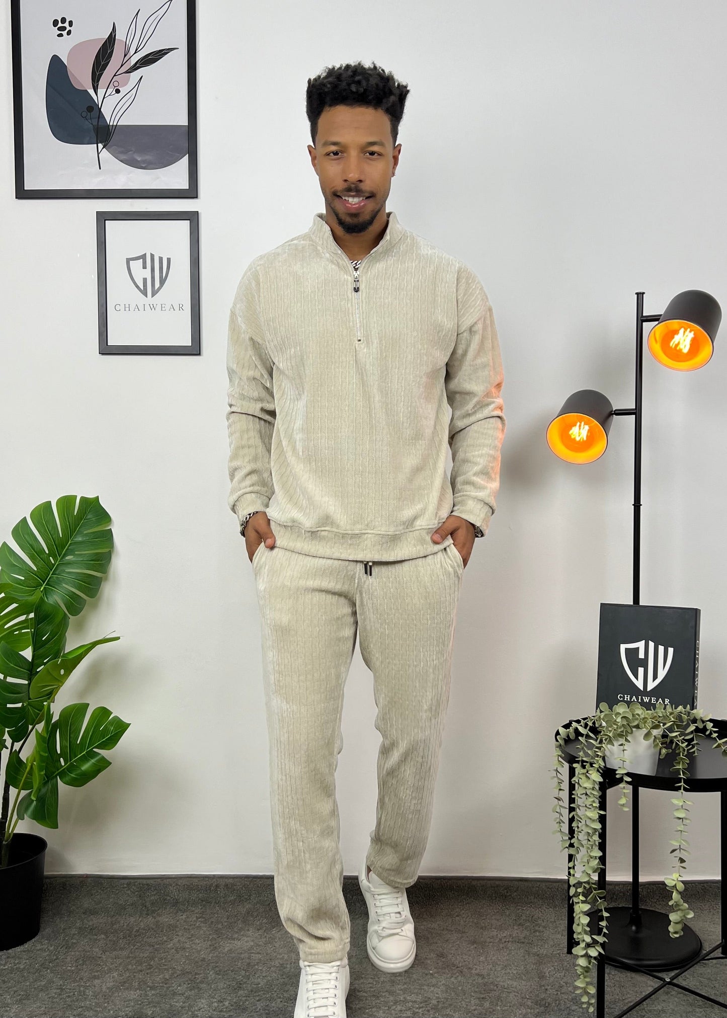 Pantalon et sweat-shirt avec fermeture éclair en velour lourd 280 g/m²