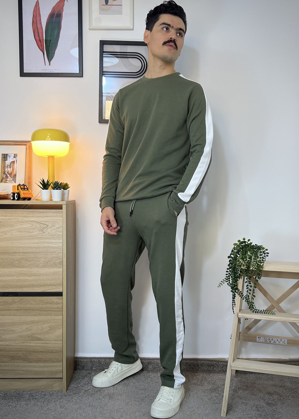 Pantalon et Sweat coupe droite avec bande blanche en coton lourd 320g / m²