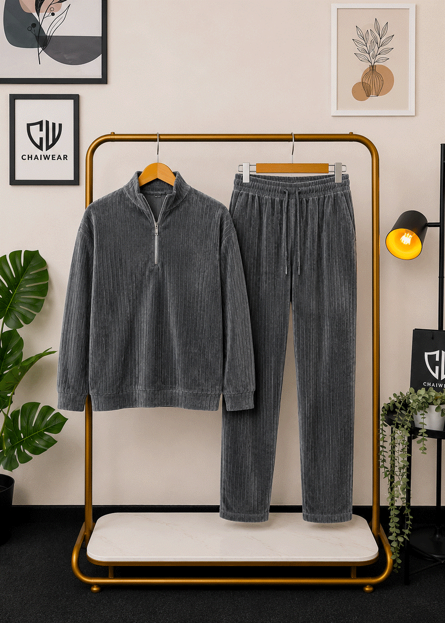 Pantalon et sweat-shirt avec fermeture éclair en velour lourd 280 g/m²