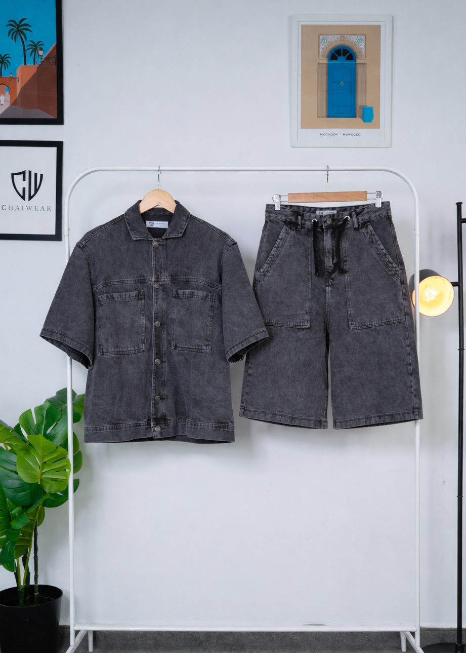 Short et Veste en Jeans oversize en coton lourd 12 Oz