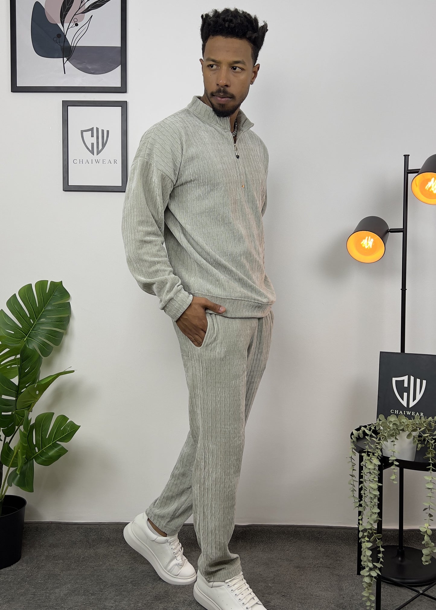 Pantalon et sweat-shirt avec fermeture éclair en velour lourd 280 g/m²