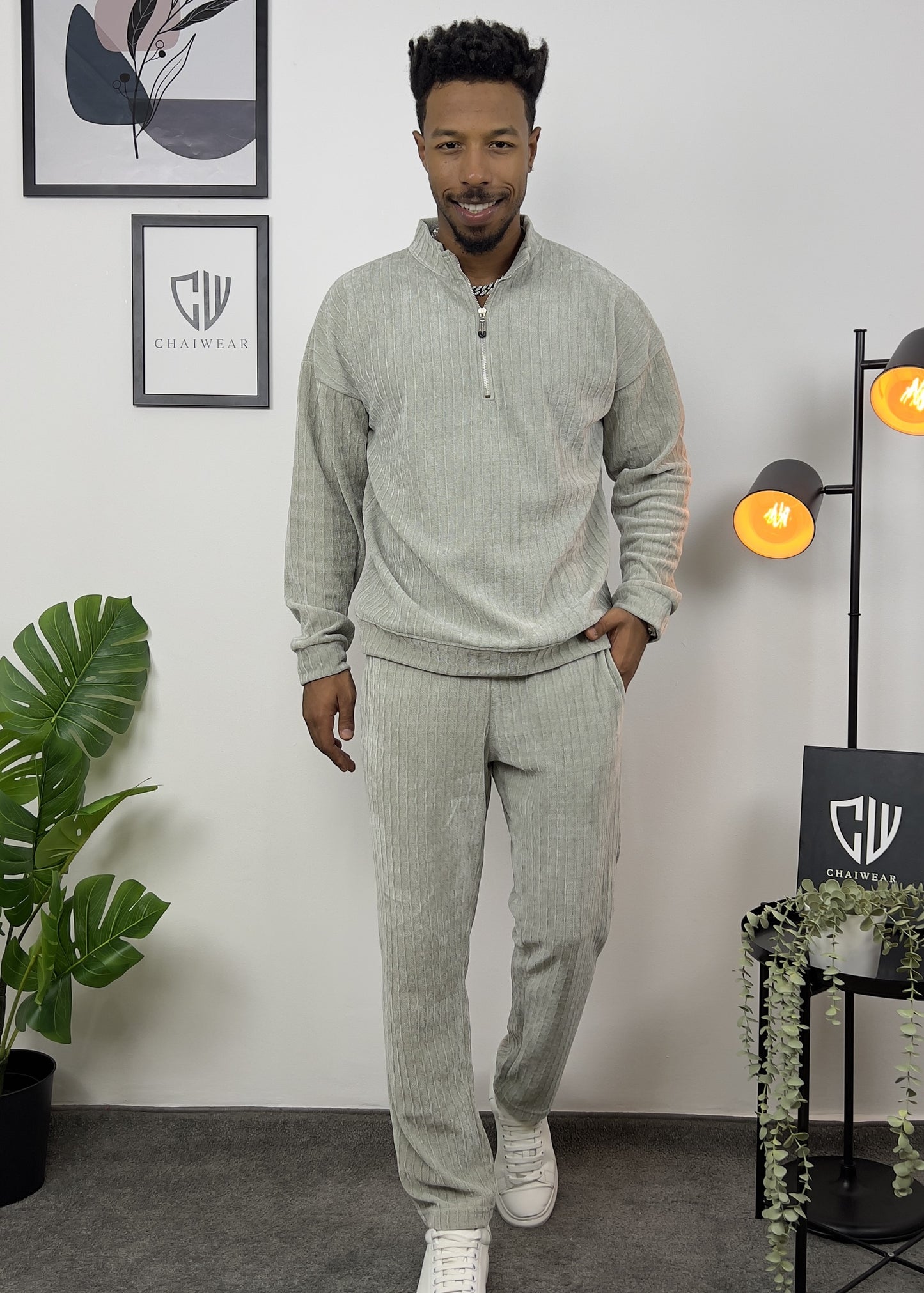 Pantalon et sweat-shirt avec fermeture éclair en velour lourd 280 g/m²