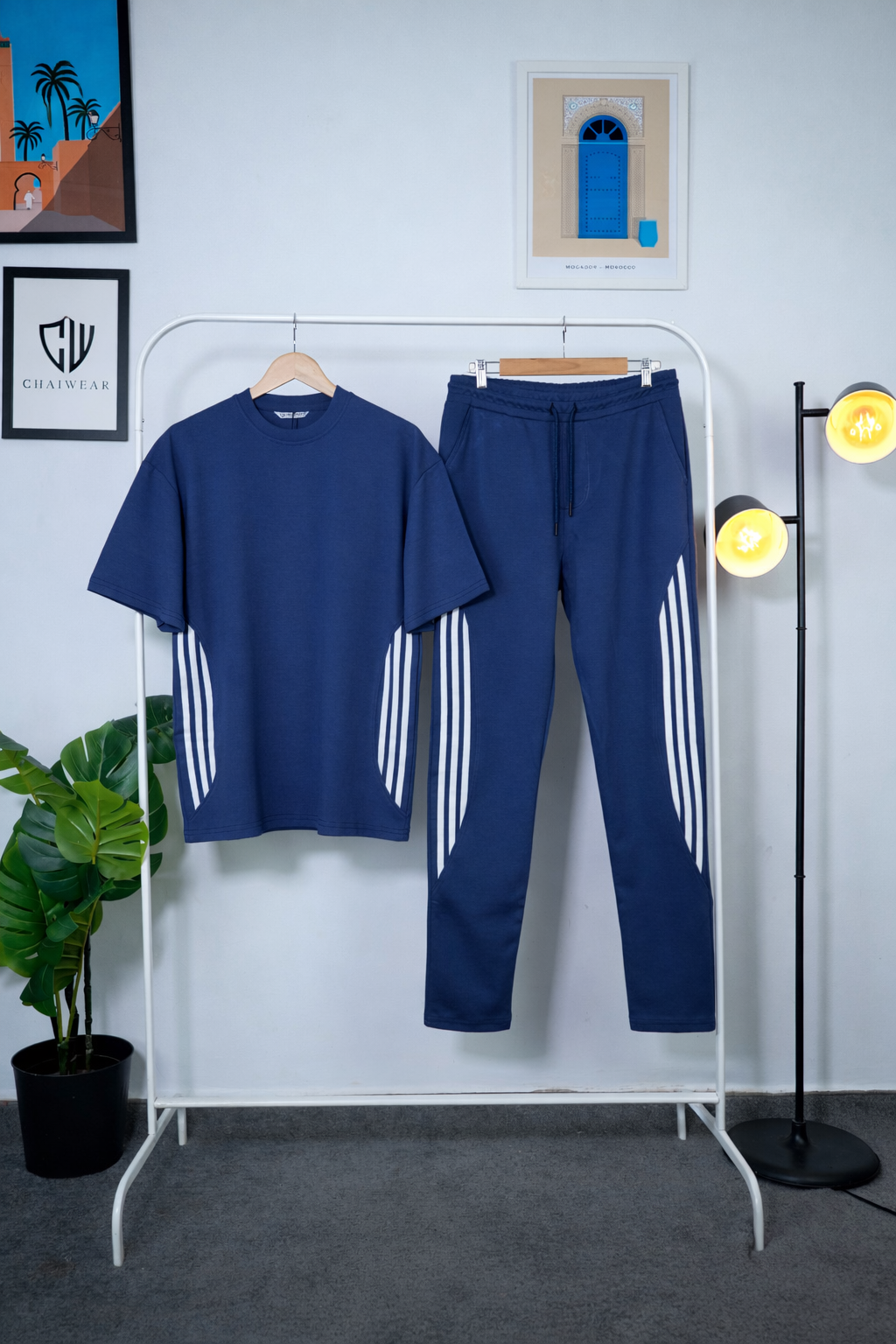 Pantalon et T-shirt Oversize en coton lourd 320 GSM Motif Bandes découpe couture