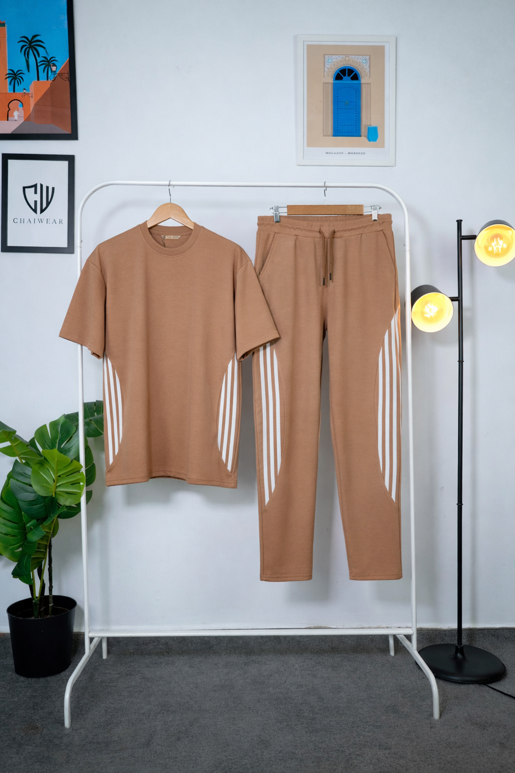 Pantalon et T-shirt Oversize en coton lourd 320 GSM Motif Bandes découpe couture