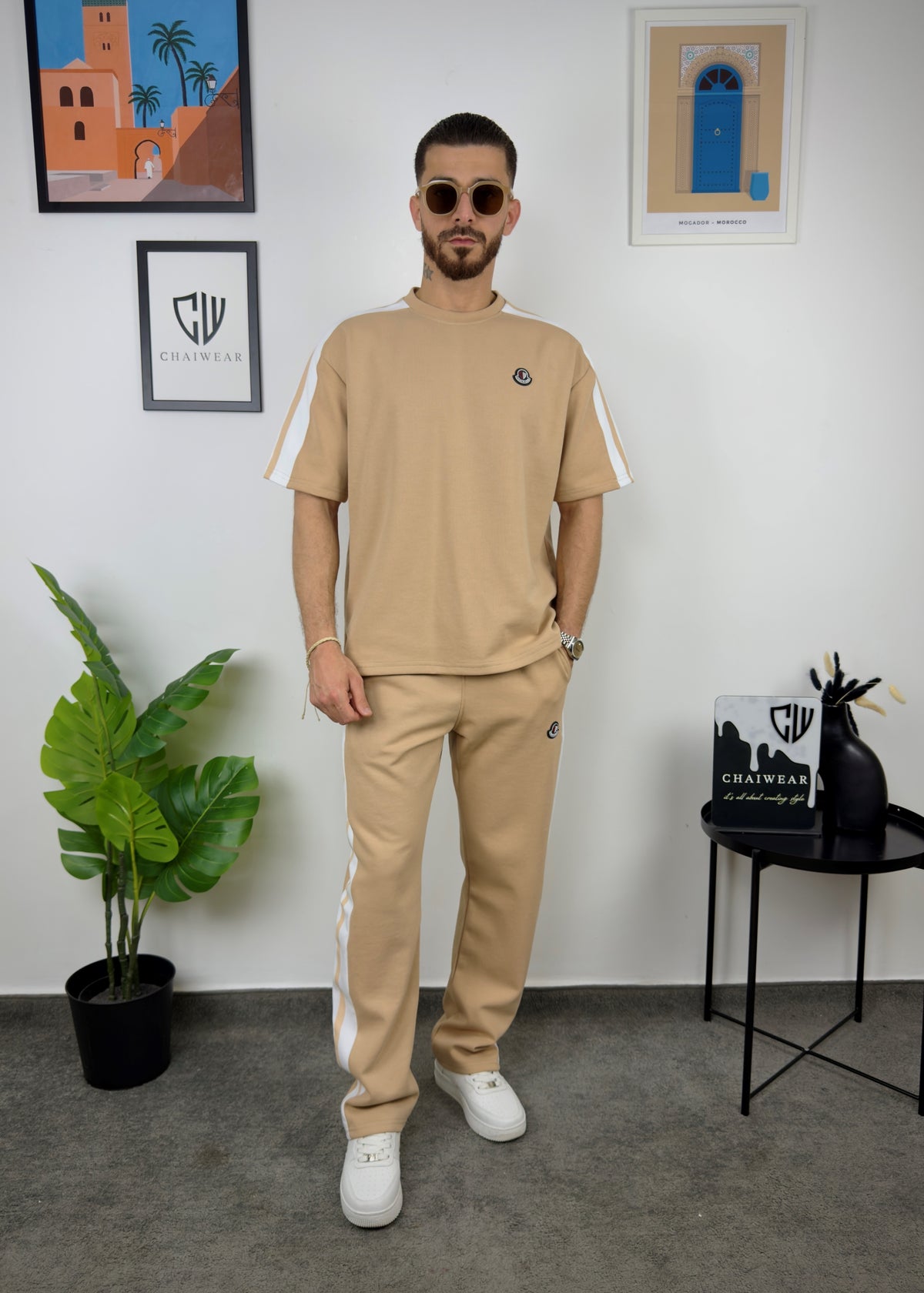 Pantalon et T-shirt Oversize en coton lourd 320 GSM Bande et motif Silicone